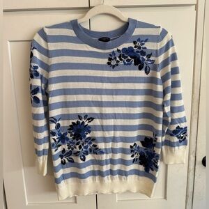 Talbot’s Blue and White Striped Sweater with Floral Design